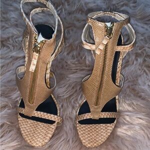 Paper Fox Animal Print Open Toed Ankle Strappy Zipper Stiletto Heels Size 7